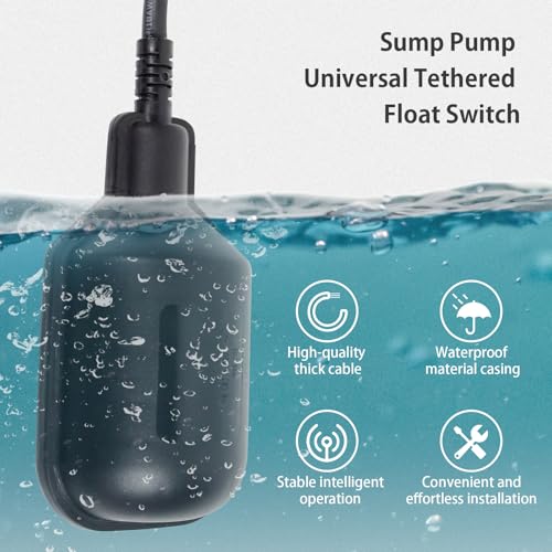 WASSERMANN Universal Tethered Sump Pump Float Switch with 10FT Cable (Piggyback Plug), AC 115V/230V 16Amps Float Switch for Water Tanks, Sump pump, Basement Sump basin, IP68 Waterproof, Black - Image 3