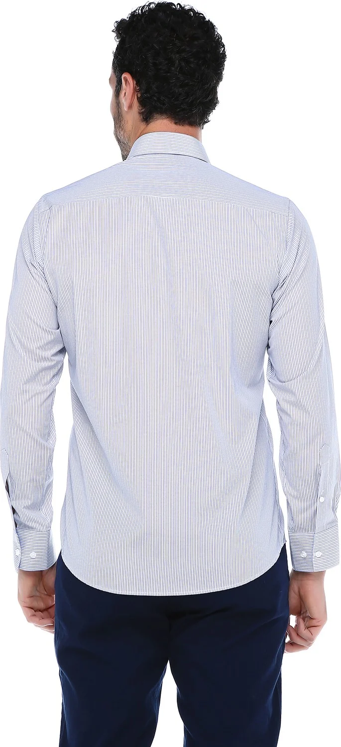 Varetta Men's Blue Slim Fit Long Sleeve Striped Shirt