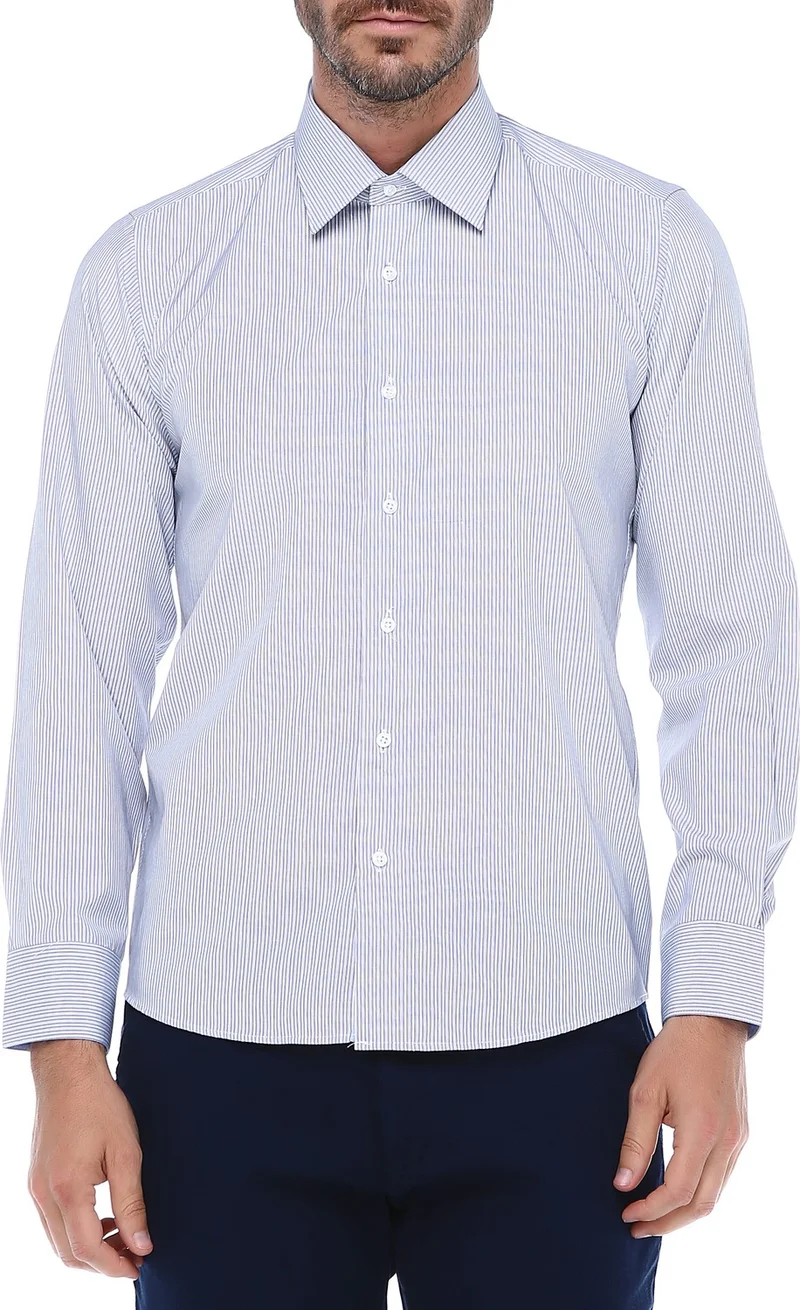Varetta Men's Blue Slim Fit Long Sleeve Striped Shirt