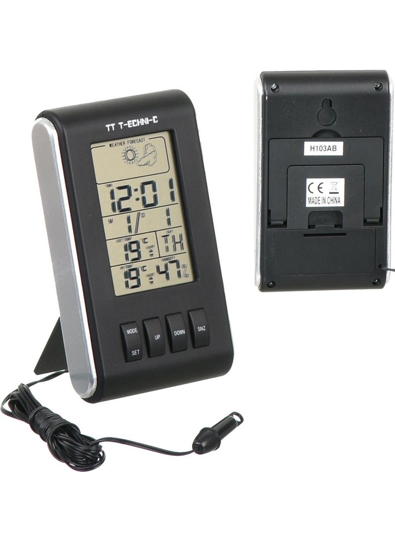 TT T-ECHNI-C Thermometer Digital Humidity Meter Clock Alarm Indoor Outdoor H-103AB 
