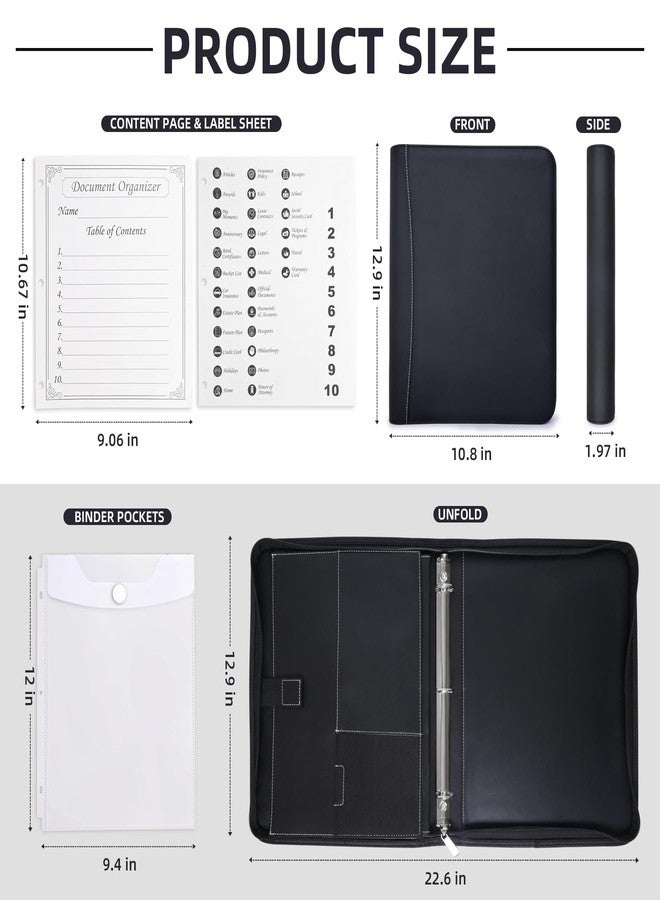 Antner Important Document Organizer Zipper Binder Family Life Emergency Portfolio Waterproof Document Bag for Birth Certificate Protector, Faux Leather Portfolio in Case I Go Missing Binder for Home - Image 3
