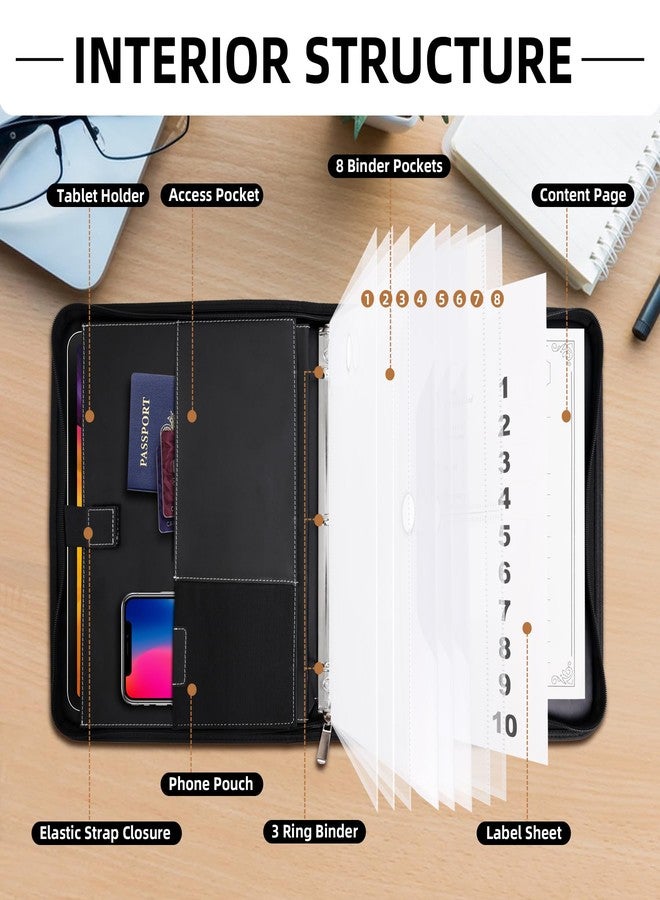 Antner Important Document Organizer Zipper Binder Family Life Emergency Portfolio Waterproof Document Bag for Birth Certificate Protector, Faux Leather Portfolio in Case I Go Missing Binder for Home - Image 4