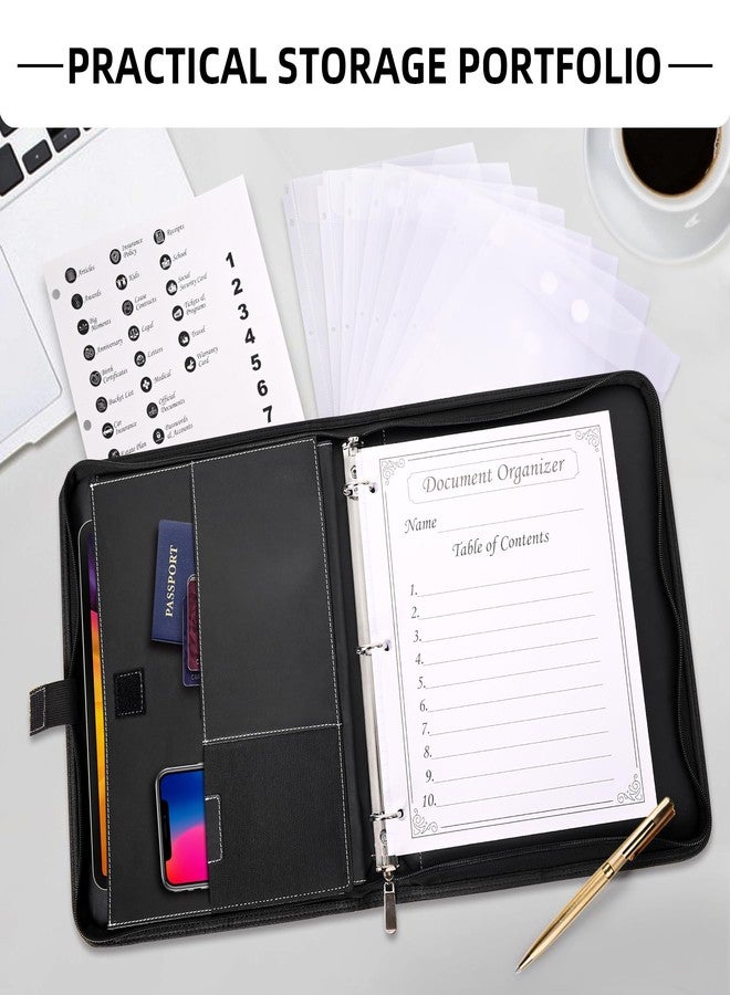 Antner Important Document Organizer Zipper Binder Family Life Emergency Portfolio Waterproof Document Bag for Birth Certificate Protector, Faux Leather Portfolio in Case I Go Missing Binder for Home - Image 2