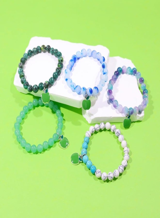 SCRDPRAD Teacher Appreciation Bracelet Gifts for Women Green apple Natural Stone Thank You Gifts Bracelet Inspirational Love Teach Gifts Teachers Day Thanksgiving Christmas Back To School Jewelry (Dark Green) - Image 2