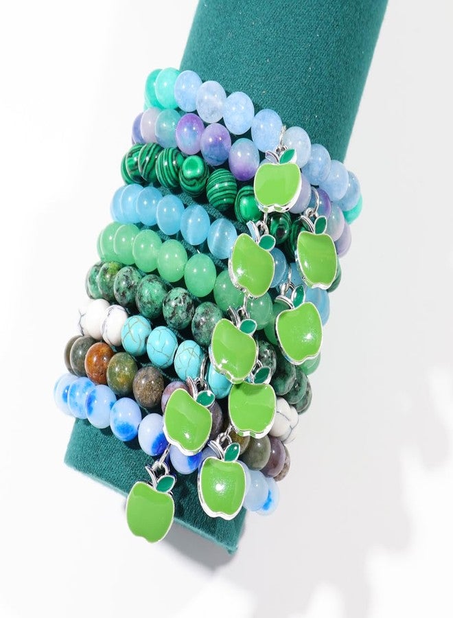 SCRDPRAD Teacher Appreciation Bracelet Gifts for Women Green apple Natural Stone Thank You Gifts Bracelet Inspirational Love Teach Gifts Teachers Day Thanksgiving Christmas Back To School Jewelry (Dark Green) - Image 4