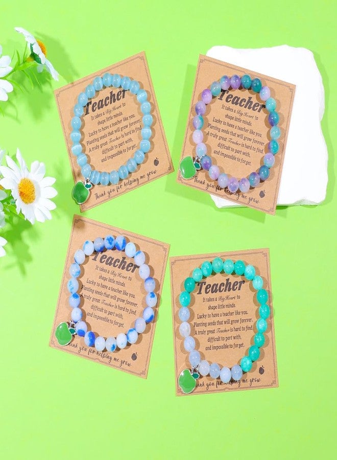 SCRDPRAD Teacher Appreciation Bracelet Gifts for Women Green apple Natural Stone Thank You Gifts Bracelet Inspirational Love Teach Gifts Teachers Day Thanksgiving Christmas Back To School Jewelry (Dark Green) - Image 3
