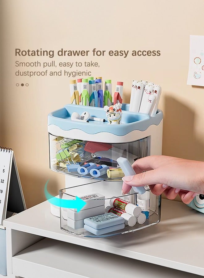 Occuwzz Desktop Pen Holder with Drawer – Multifunctional Pencil Organizer Storage Box for Office & Home, Stationery Holder for Desk (Yellow) - Image 2