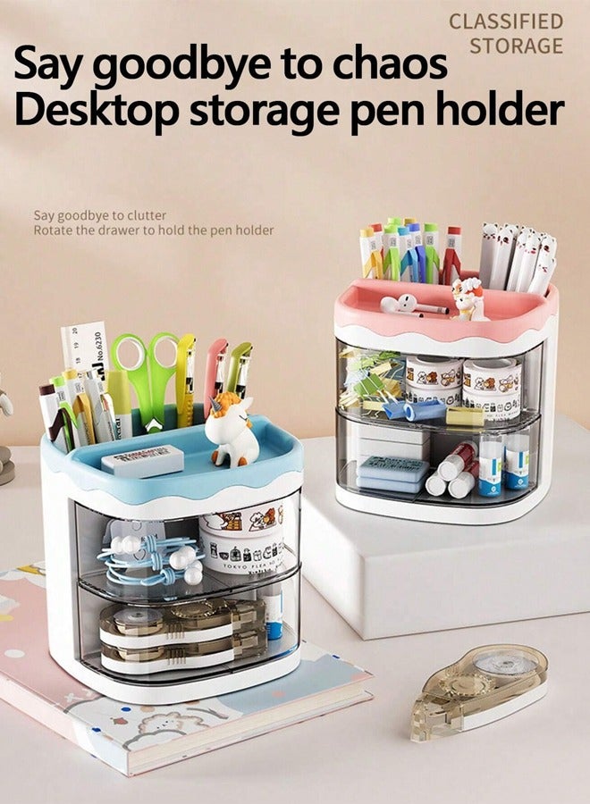 Occuwzz Desktop Pen Holder with Drawer – Multifunctional Pencil Organizer Storage Box for Office & Home, Stationery Holder for Desk (Yellow) - Image 3