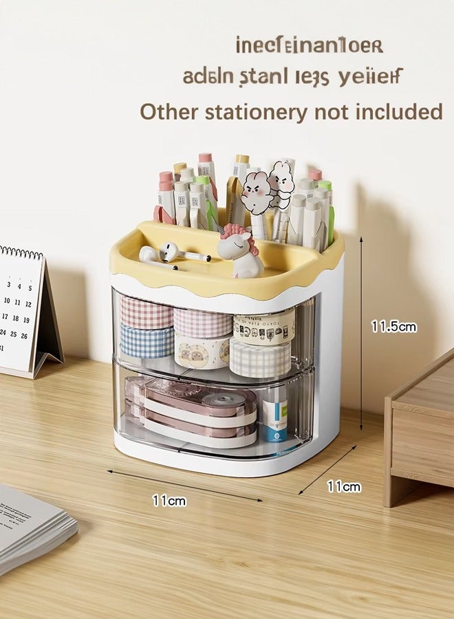 Occuwzz Desktop Pen Holder with Drawer – Multifunctional Pencil Organizer Storage Box for Office & Home, Stationery Holder for Desk (Yellow) - Image 4