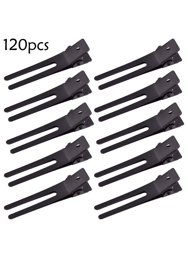 choicbaby - choicbaby 120pcs Double Prong Curl Clips, 1.8' Stainless Steel Hair Clips for Hair Bow, Great Pin Curl Clip, Hair Salon Barber (Black, 1.8 inches, 4.5 cm) - Image 1