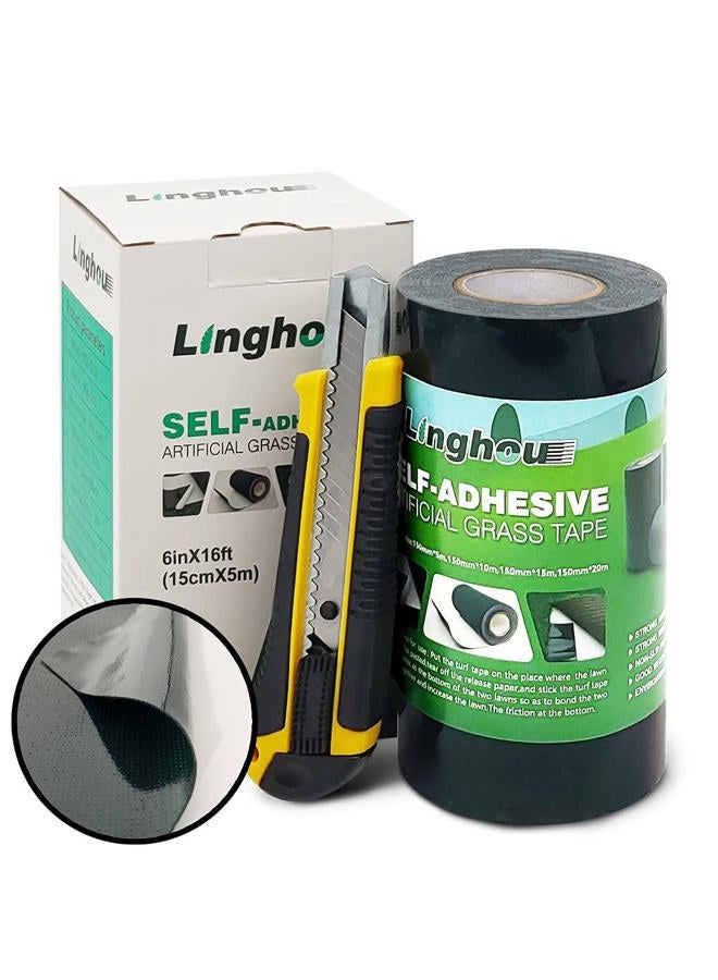 Linghou Double-Sided Artificial Grass Turf Seam Tape (6”x16') Self Adhesive Seaming Tape for Concrete, Wood Floors, Patios, Indoor/Outdoor Carpets Fake Green Lawn Synthetic Turf Rug, Durable - Image 1