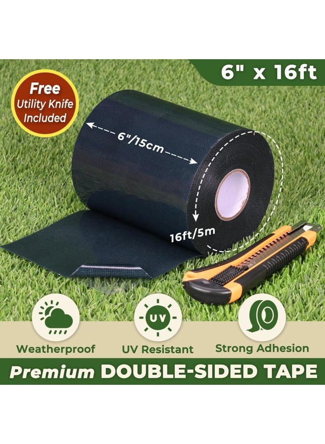 Linghou Double-Sided Artificial Grass Turf Seam Tape (6”x16') Self Adhesive Seaming Tape for Concrete, Wood Floors, Patios, Indoor/Outdoor Carpets Fake Green Lawn Synthetic Turf Rug, Durable - Image 2