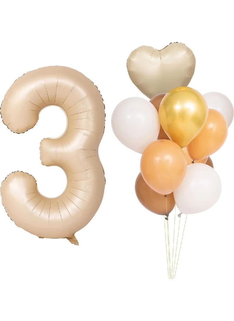 Bkmc Fresh Cream Foil Balloon Gold Caramel White Balloon Set Birthday Party Set