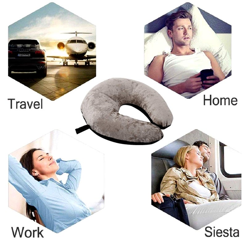 Kuber Industries Kuber Industries Unisex U-Shaped 100% Pure Micro Fibre Soft Cushions Neck Rest Pillow for Travel, Car, Train, Flight, Bus (Black & Grey) - CTKTC45915  - Image 2