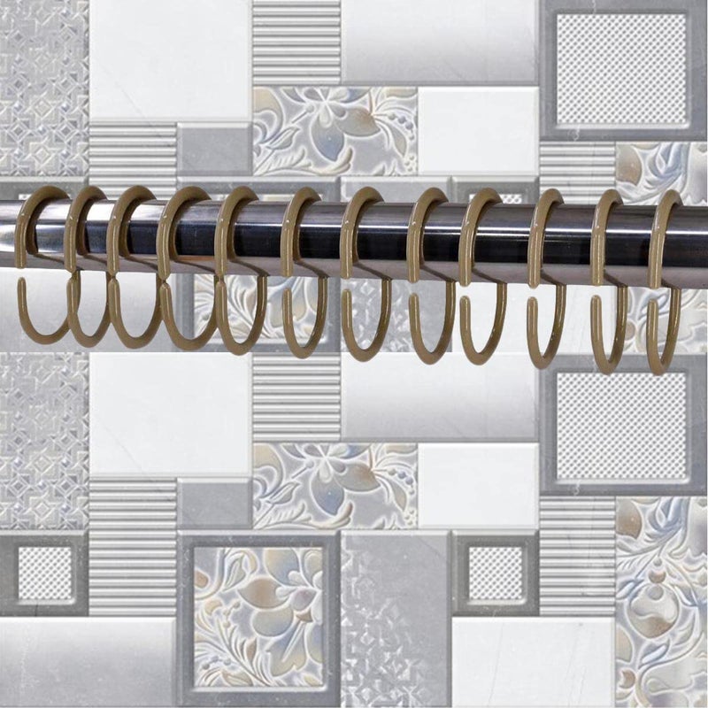 KidsCity.in Shower Curtain Rings, Plastic Rust-Proof, Unbreakable, Slides Easily on Bath Drape Rod, Curtain Liner, 36 C Shape Hooks - (JS160901) Dusky Brown  - Image 1