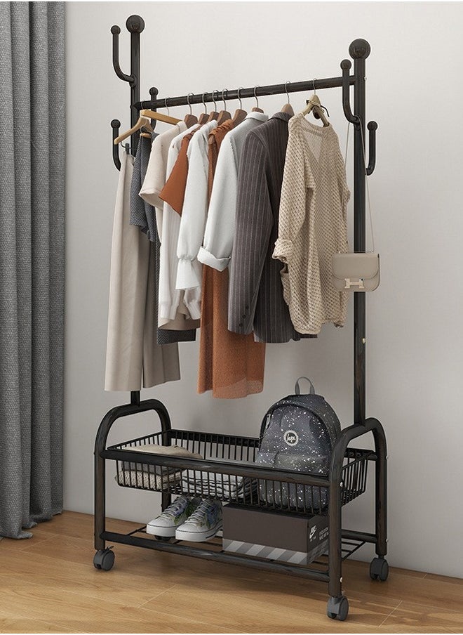 ZCM-HAPPY Double Layer Clothes Rack with Bottom Shoe Storage Shelf, Floor Standing, Moveable Coat Rack with Clothes Rod and Hanging Hooks, Cactus Style Design and Mobility Wheels for Household Indoor Use 80cm  - Image 1