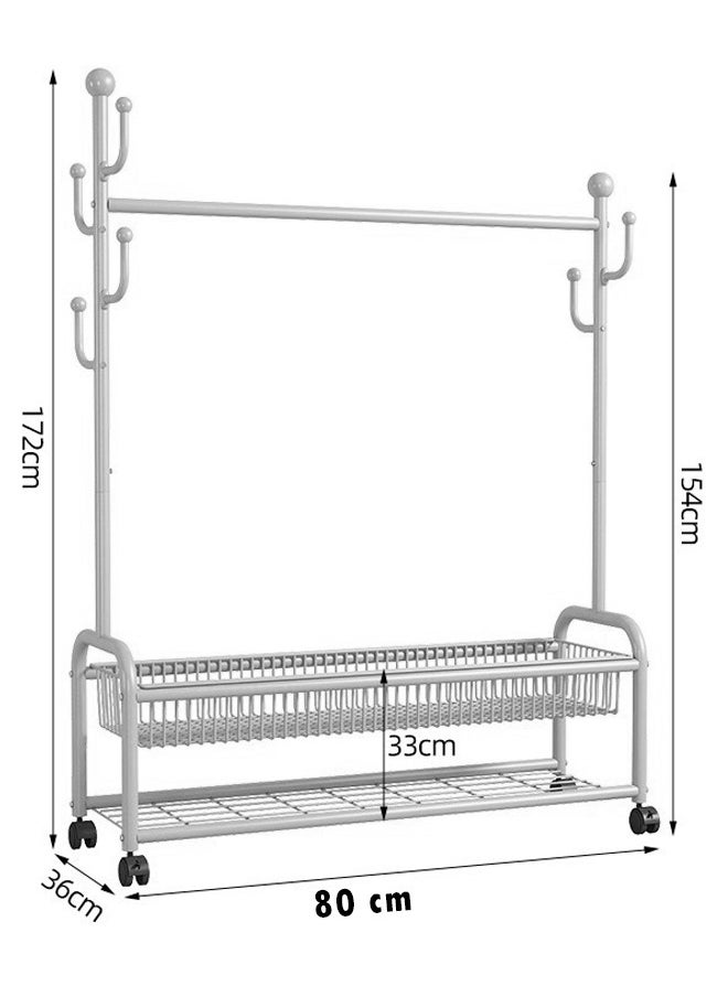 ZCM-HAPPY Double Layer Clothes Rack with Bottom Shoe Storage Shelf, Floor Standing, Moveable Coat Rack with Clothes Rod and Hanging Hooks, Cactus Style Design and Mobility Wheels for Household Indoor Use 80cm  - Image 2
