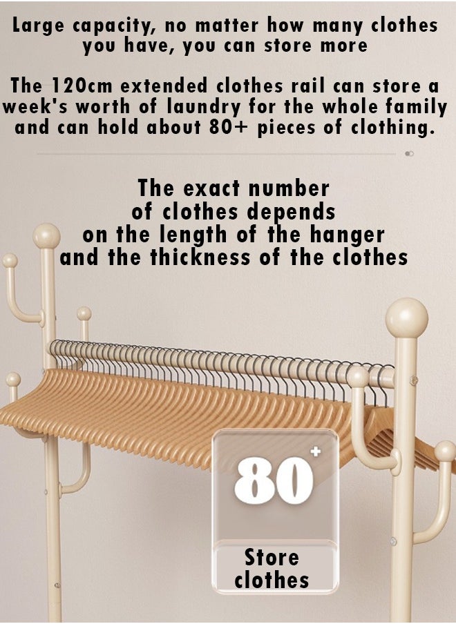 ZCM-HAPPY - Double Layer Clothes Rack with Bottom Shoe Storage Shelf, Floor Standing, Moveable Coat Rack with Clothes Rod and Hanging Hooks, Cactus Style Design and Mobility Wheels for Household Indoor Use 80cm - Image 1