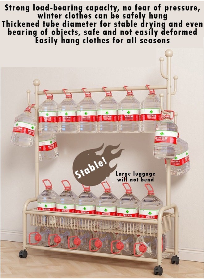 ZCM-HAPPY - Double Layer Clothes Rack with Bottom Shoe Storage Shelf, Floor Standing, Moveable Coat Rack with Clothes Rod and Hanging Hooks, Cactus Style Design and Mobility Wheels for Household Indoor Use 80cm - Image 1