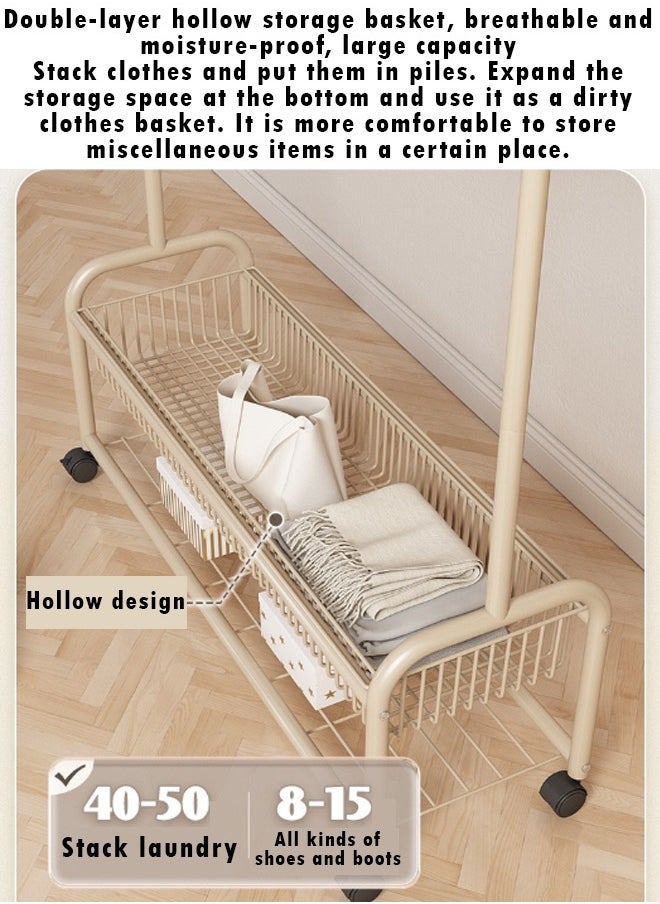 ZCM-HAPPY Double Layer Clothes Rack with Bottom Shoe Storage Shelf, Floor Standing, Moveable Coat Rack with Clothes Rod and Hanging Hooks, Cactus Style Design and Mobility Wheels for Household Indoor Use 80cm  - Image 5