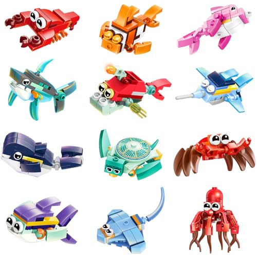 Qinline 24 Pack Easter Gifts for Kids Marine Animal Building Blocks Set with Gift Cards for Boys Girls Prefilled Easter Egg Fillers Party Favors Exchange Basket Stuffers for Kids School Classroom - Image 1