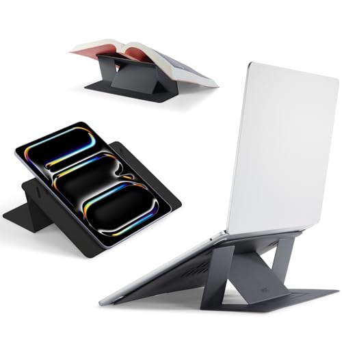 MOFT Invisible Laptop Stand for Desk, Stick-Free Tablet and Computer Stand with Dual-Angle, Foldable&Portable Laptop Riser Holder, Fits 13"+ Tablets & 15"+ Laptops, Jet Black (Non-Adhesive Version) - Image 1