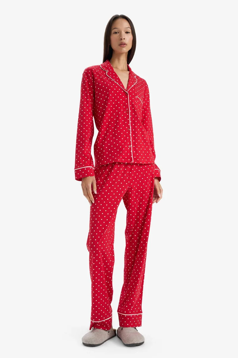 ديفاكتو Holiday Themed Regular Fit Polka Dot Top Bottom 2 Pyjamas Set