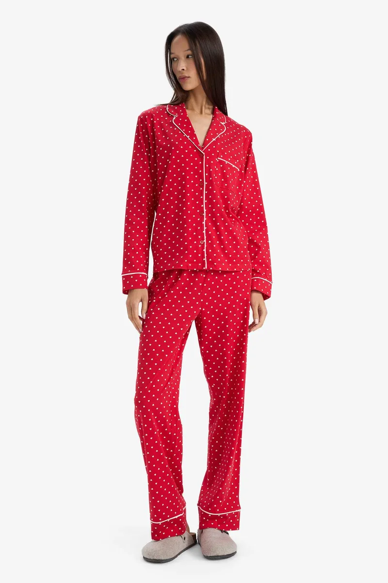 ديفاكتو Holiday Themed Regular Fit Polka Dot Top Bottom 2 Pyjamas Set