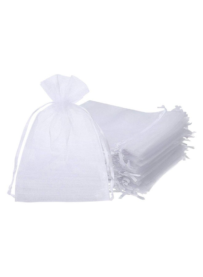 100pcs 6.7" x 9" Organza Drawstring Gift Bags for Party, Wedding, Travel, Jewelry, Candy, Baby Shower Favors, White - Image 1
