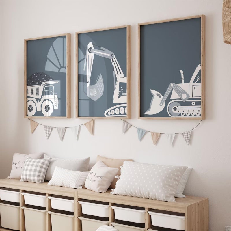 Youillne Construction Truck Wall Art Decor Toddler Boys Room Canvas Posters Tractor Vehicle Wall Art Nursery Pictures Prints Dump Truck Wall Art Kids Playroom Artwork for Bedroom 16x24 Inch Unframed Set of 3 - Image 2