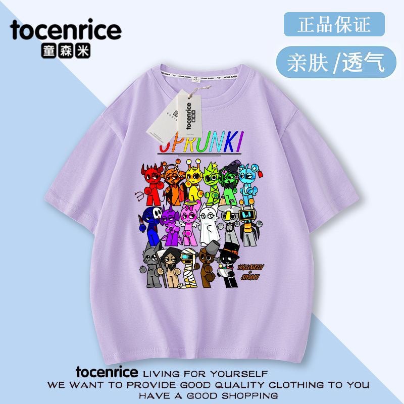 Game Rhythm Box Sprunki Children'S Short-Sleeved T-Shirt Summer Pure Cotton Big Boys And Girls Summer Fashionable Top - Image 1