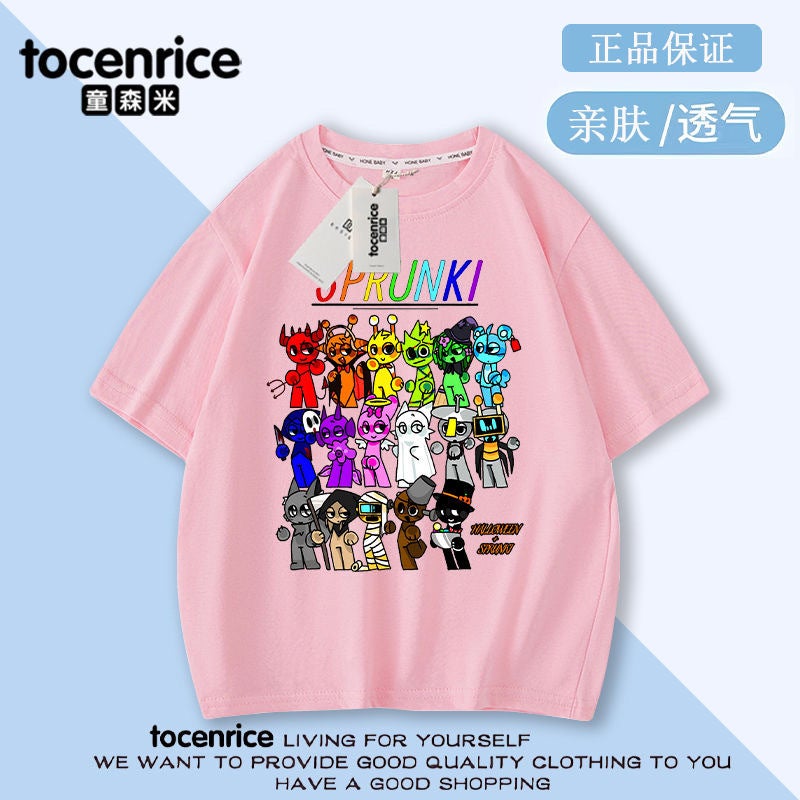 Game Rhythm Box Sprunki Children'S Short-Sleeved T-Shirt Summer Pure Cotton Big Boys And Girls Summer Fashionable Top - Image 4