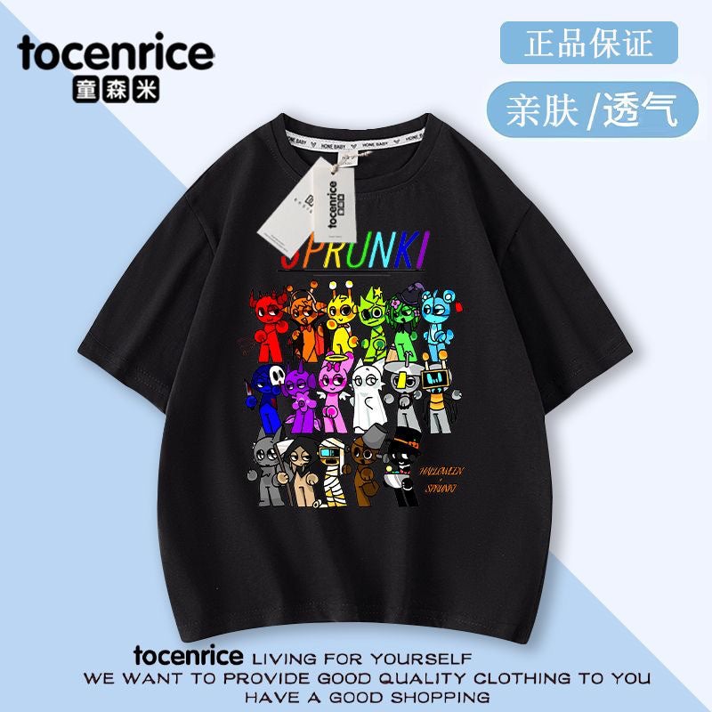 Game Rhythm Box Sprunki Children'S Short-Sleeved T-Shirt Summer Pure Cotton Big Boys And Girls Summer Fashionable Top - Image 2