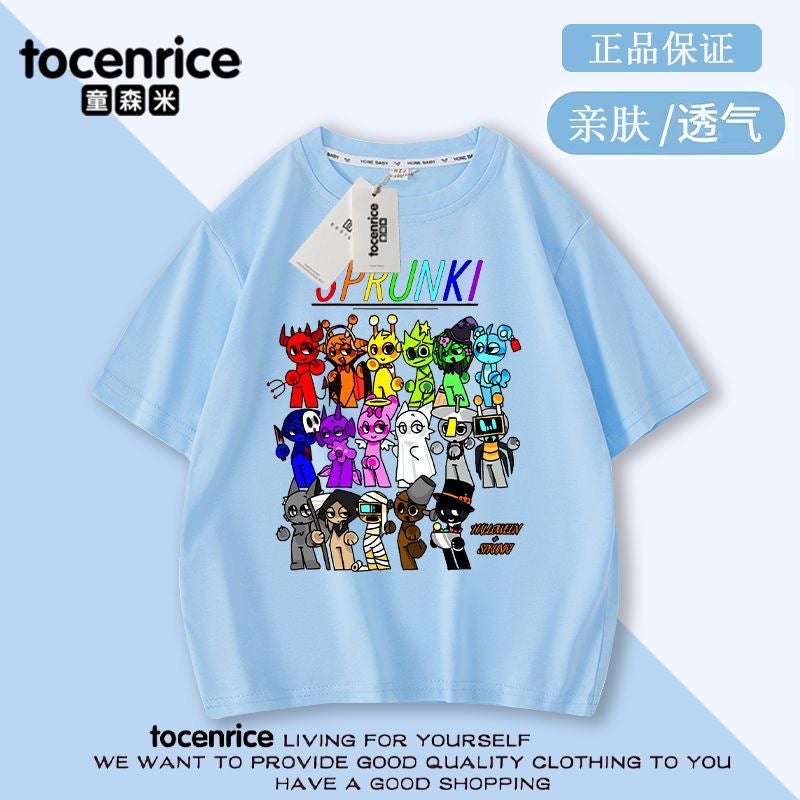 Game Rhythm Box Sprunki Children'S Short-Sleeved T-Shirt Summer Pure Cotton Big Boys And Girls Summer Fashionable Top - Image 5