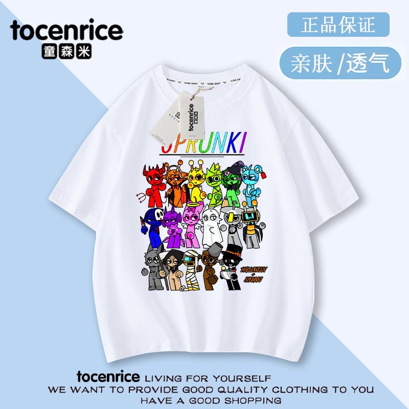 Game Rhythm Box Sprunki Children'S Short-Sleeved T-Shirt Summer Pure Cotton Big Boys And Girls Summer Fashionable Top - Image 3