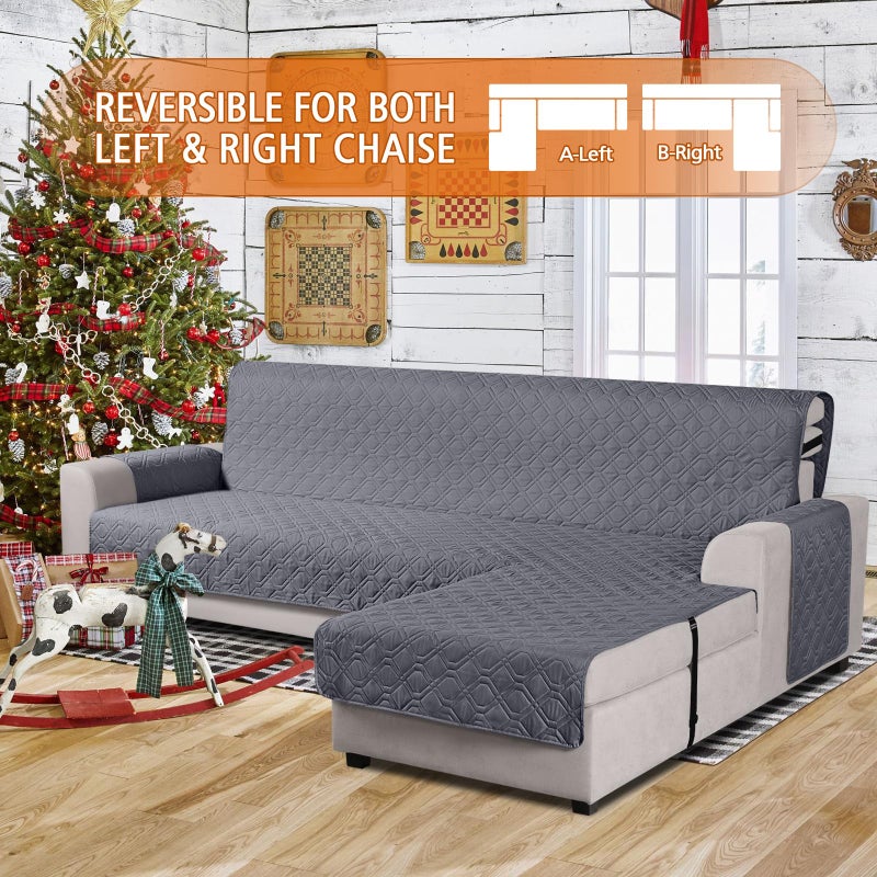 VANSOFY Upgraded Sectional Couch Covers 100% Waterproof L Shaped Sofa Slipcover Reversible Chaise Lounge Cover for Sectional Sofa Furniture Protector Cover for Pets Dog Cat(X-Large, Dark Gray) - Image 2
