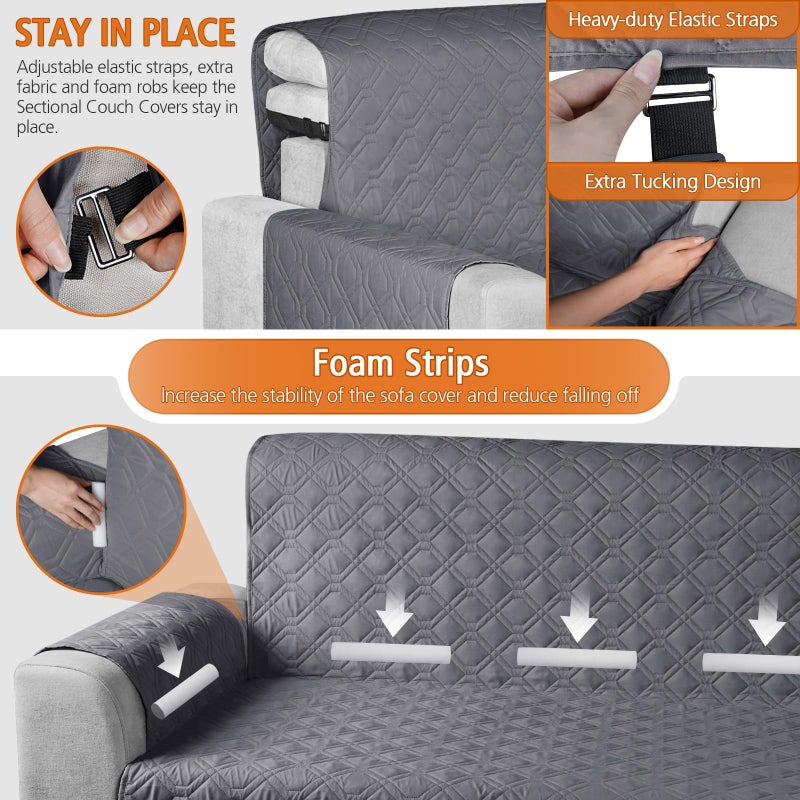 VANSOFY Upgraded Sectional Couch Covers 100% Waterproof L Shaped Sofa Slipcover Reversible Chaise Lounge Cover for Sectional Sofa Furniture Protector Cover for Pets Dog Cat(X-Large, Dark Gray) - Image 5