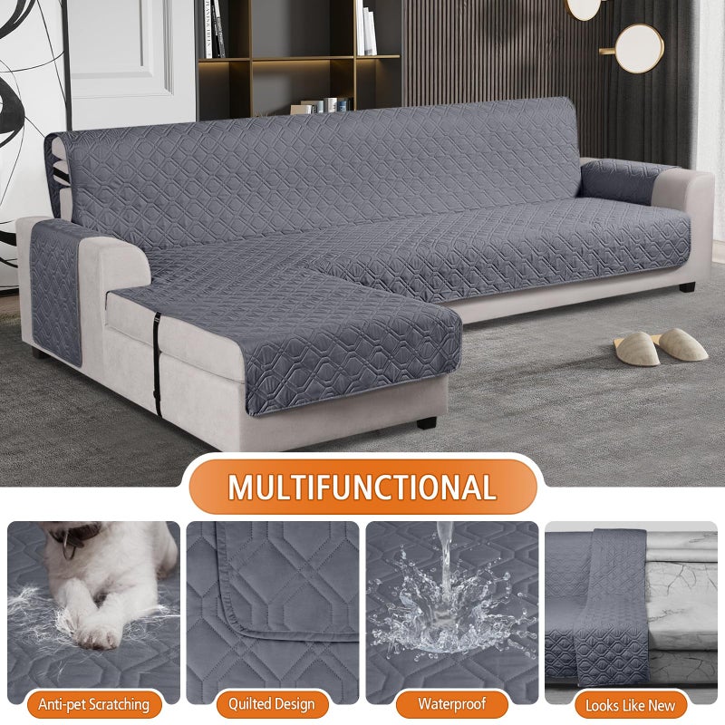 VANSOFY Upgraded Sectional Couch Covers 100% Waterproof L Shaped Sofa Slipcover Reversible Chaise Lounge Cover for Sectional Sofa Furniture Protector Cover for Pets Dog Cat(X-Large, Dark Gray) - Image 4