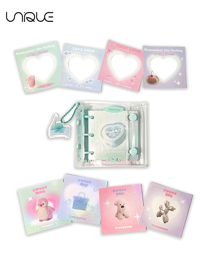 3 Inch Kpop Photocard Holder Book with 70 Inner Pages - Mini Photocard Binder - PVC Cute Photo Album Photocard Id Holder (Green)