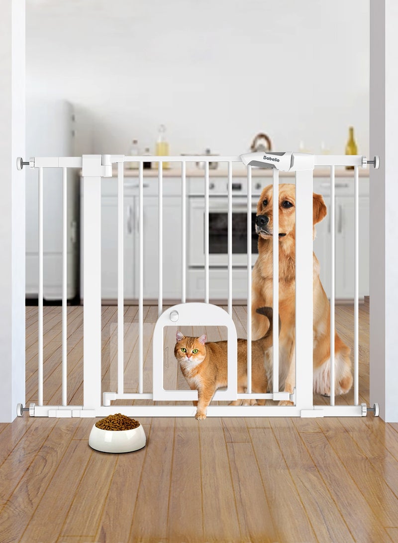Babelio Baby Gate with Adjustable Cat Door, 74-109cm Auto Close Durable Pet door for Stairs, Doorways and House,Pressure Mounted,Easy Install,Effortless Walk Thru - Image 1