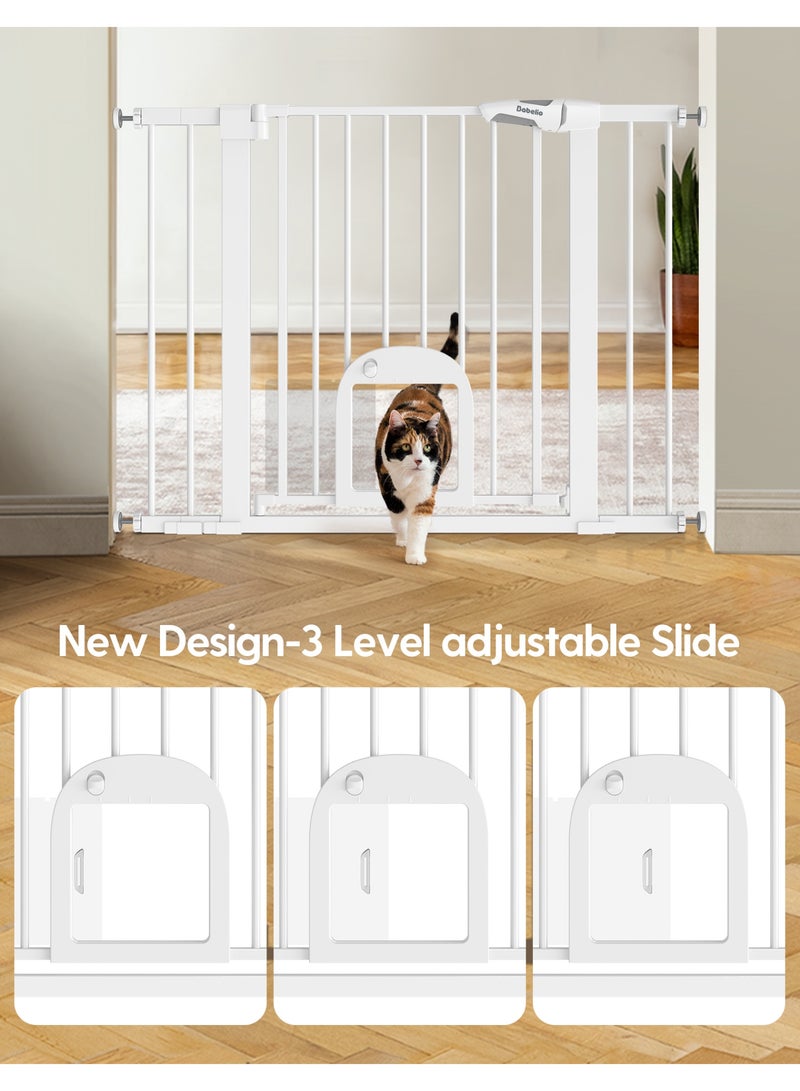 Babelio Baby Gate with Adjustable Cat Door, 74-109cm Auto Close Durable Pet door for Stairs, Doorways and House,Pressure Mounted,Easy Install,Effortless Walk Thru - Image 2