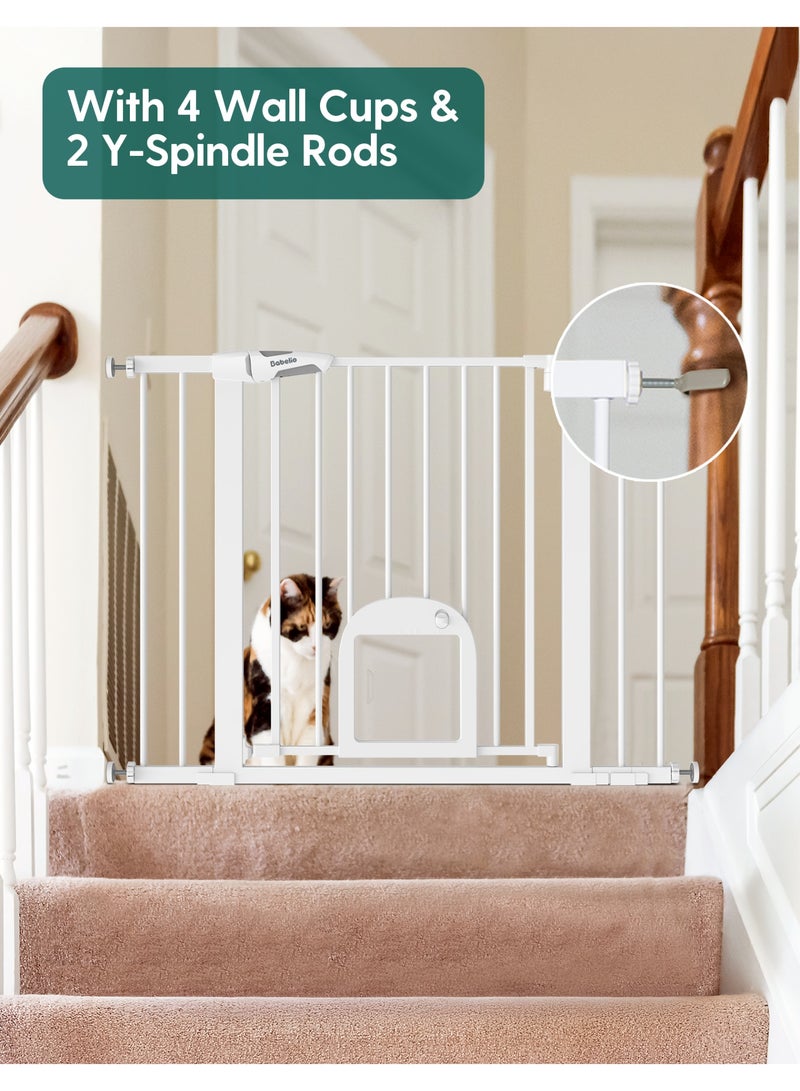 Babelio Baby Gate with Adjustable Cat Door, 74-109cm Auto Close Durable Pet door for Stairs, Doorways and House,Pressure Mounted,Easy Install,Effortless Walk Thru - Image 4