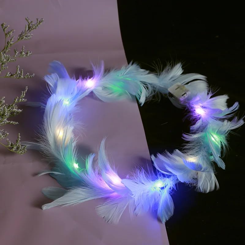 Techbytes Retail Tiara with led for Girls Floral Crown/Feather Crown Tiara Birthdays Parties Celebrations Tiara Crown (Multi Colour LED) 1pcs (Feather Tiara Blue) - Image 4
