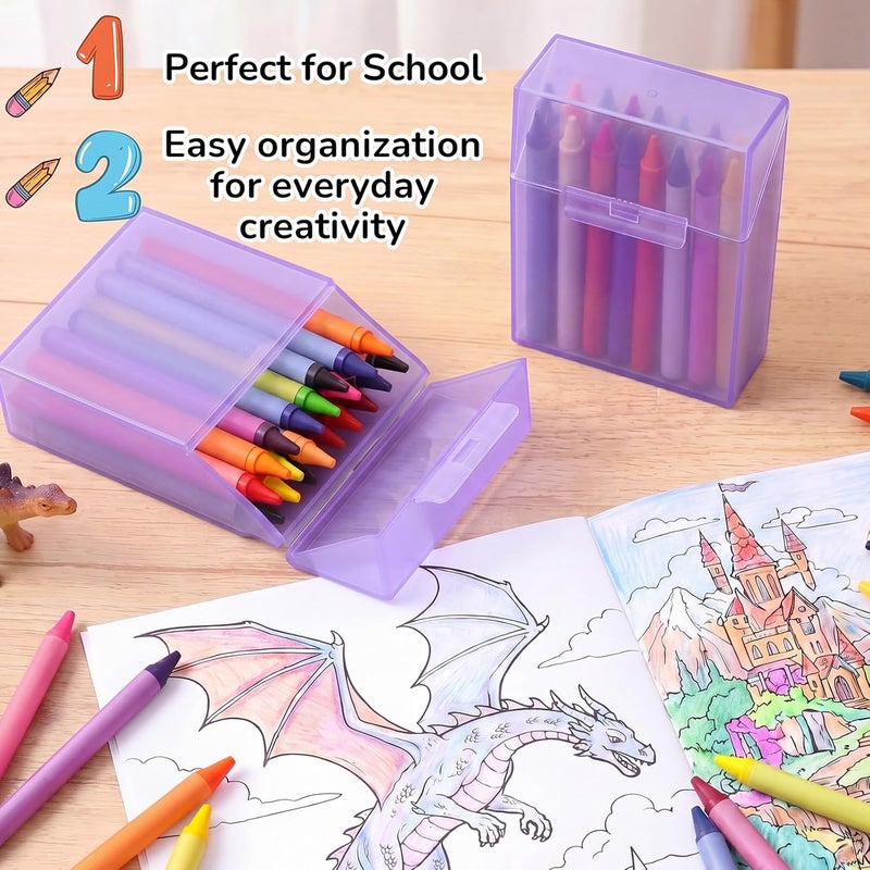 Clabby 2 Pcs Plastic Crayon Organizer Case for 24 Count Crayons Kids Art Supply Storage Box with Lid, Portable Holder for Classroom Home Travel, Fits Standard 24-Pack Crayon (Purple) - Image 4