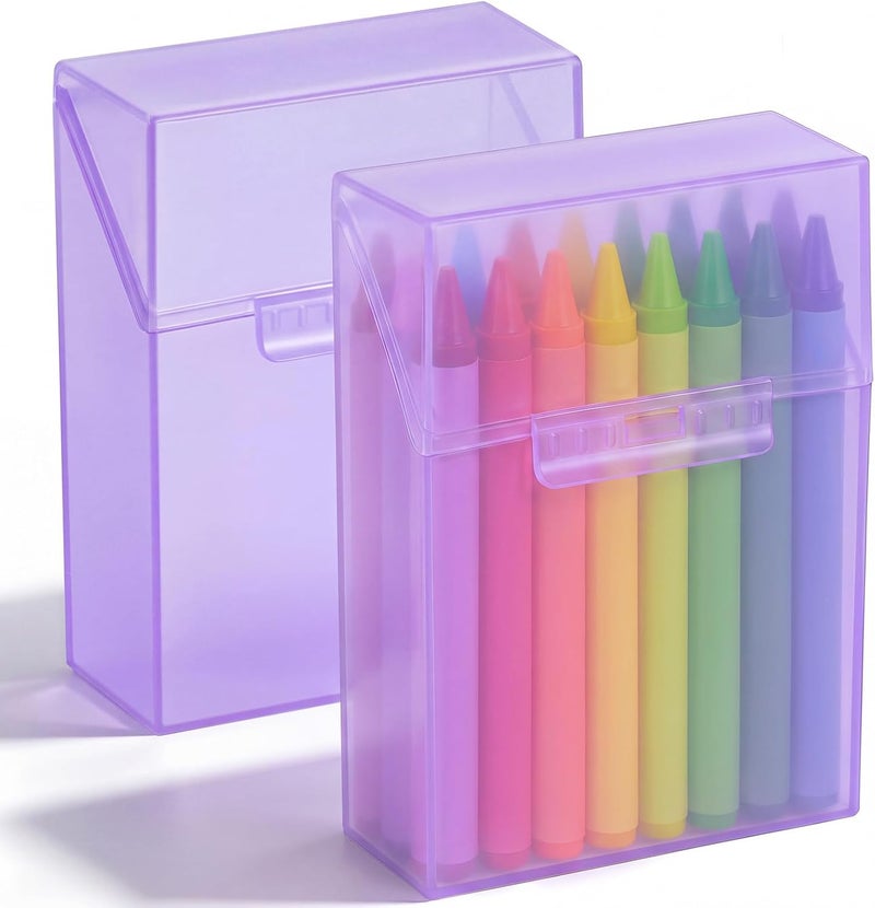 Clabby 2 Pcs Plastic Crayon Organizer Case for 24 Count Crayons Kids Art Supply Storage Box with Lid, Portable Holder for Classroom Home Travel, Fits Standard 24-Pack Crayon (Purple) - Image 1