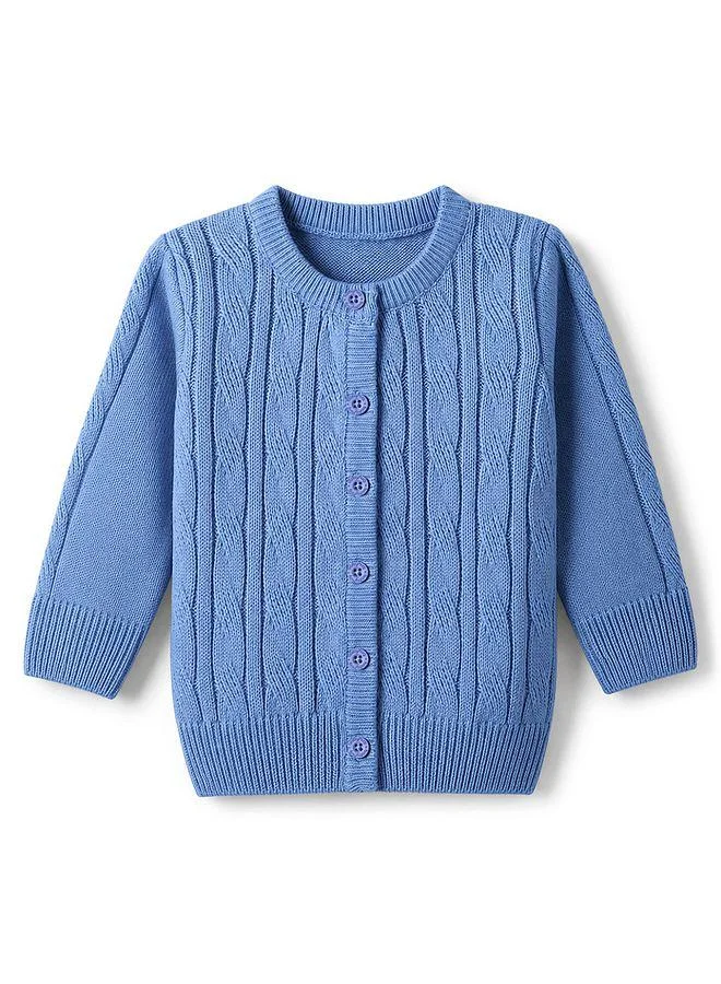 Babyhug Babyhug Knit Full Sleeves Front Open Sweater With Cable Knit Design - Light Blue