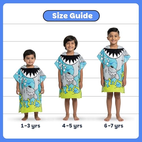 Famyo® Poncho Hooded Towel for Kids 1–7 Years | Quick Dry Kids Towel | Soft Lightweight Baby Wrap for Beach | 60 X 60Cm Toddler Pool Towel for Boys & Girls | Micro-Fiber Bath Towels | Shark - Image 5