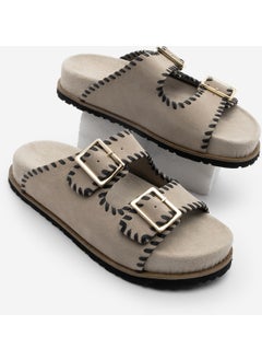 MARJIN Women's Leather Double Banded Rope Casual Slippers Hanset  - Image 1