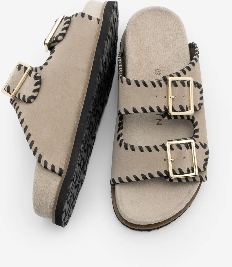 MARJIN Women's Leather Double Banded Rope Casual Slippers Hanset