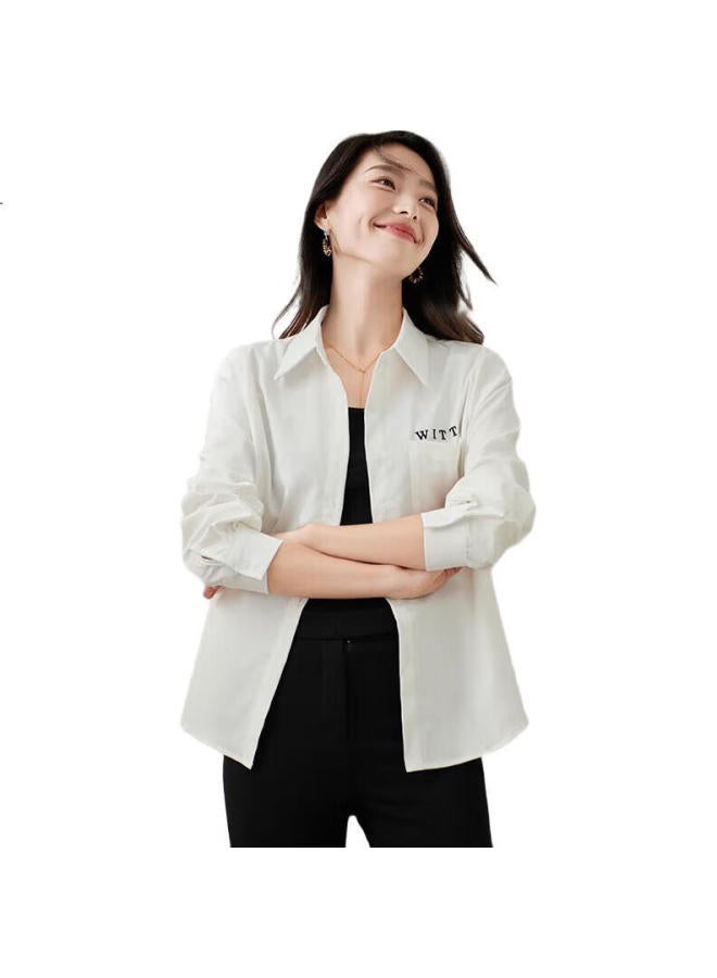 First Application Chushen Spring And Autumn Long Sleeve Shirt Women'S Student Solid Color Letter Turn-Down Collar Shirt All-Match Casual Commuting Top S143C2017 - Image 1